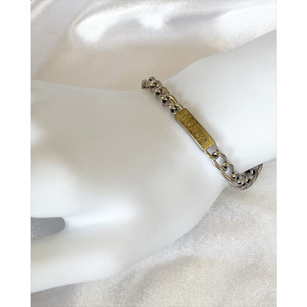 CHRISTIAN DIOR ID Bracelet Vintage SilverPlated Curb Chain Rectangular Dior Logo - Picture 6 of 10